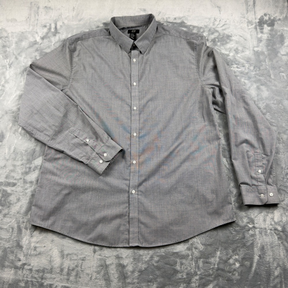 HM Easy Iron Slim Fit Gray Button Down Shirt Mens XXL Long Sleeve P/N 0501616 6